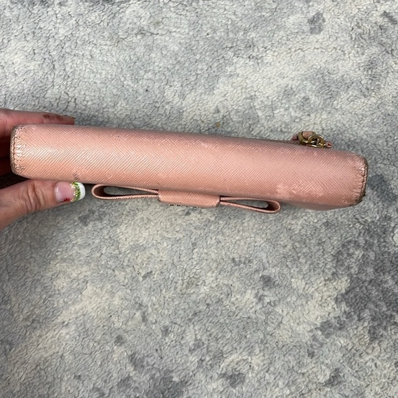Prada Pink Saffiano Leather Bow Continental Long Wallet Detachable ID Holder - Picture 5 of 17